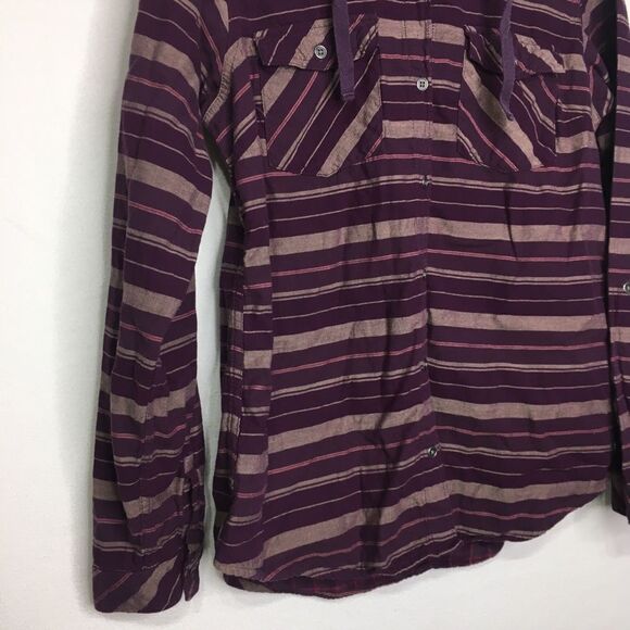 Columbia Striped Hooded Button Down Long Sleeve Shirt Sz S - Picture 6 of 14